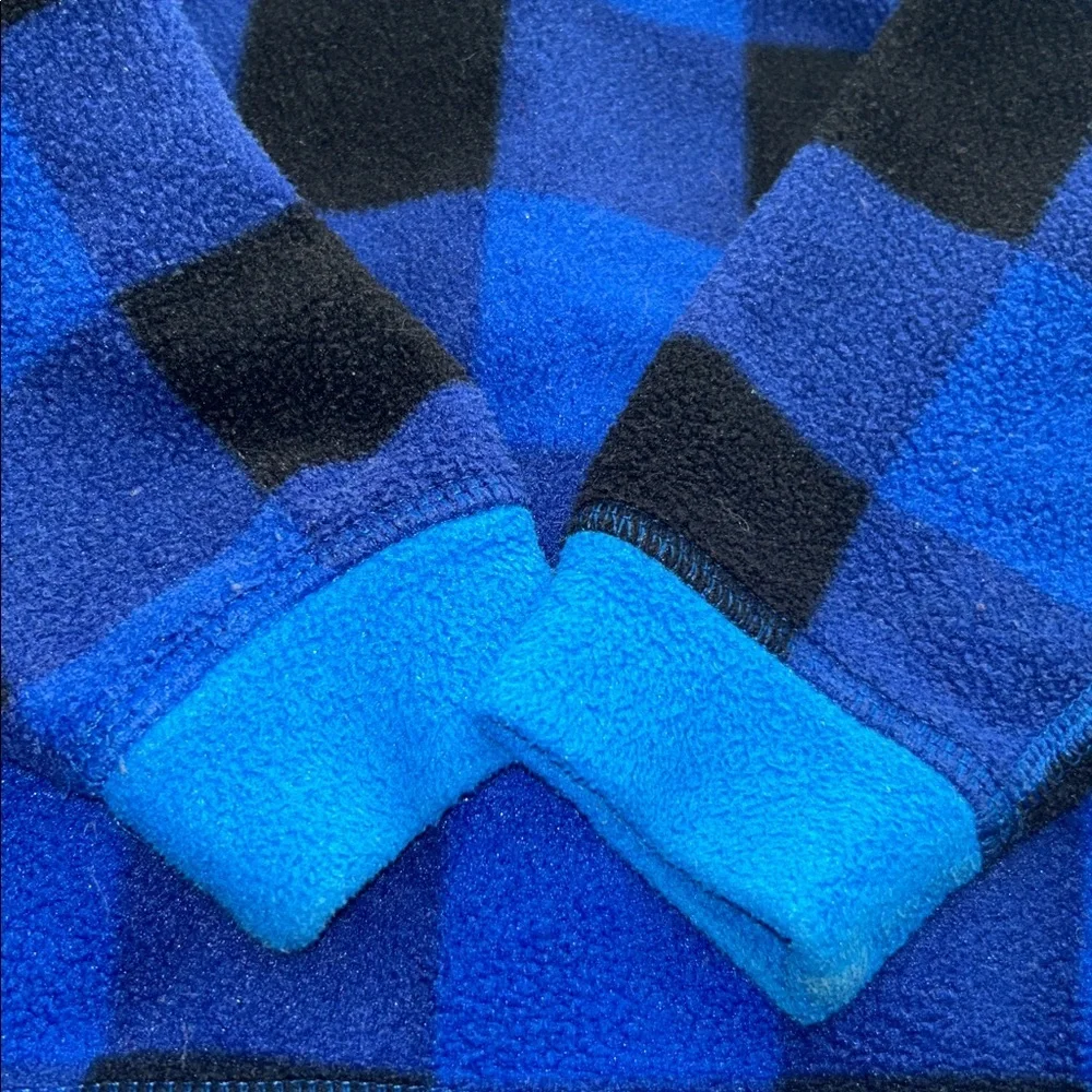Patagonia Blue and Black Plaid Fleece Hoodie Baby Swirly Top Jacket Size 18M - Picture 6 of 9